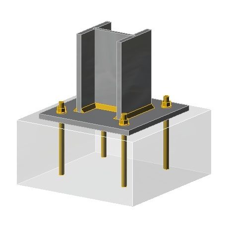 Steel column base plate with anchor bolts on a concrete foundation